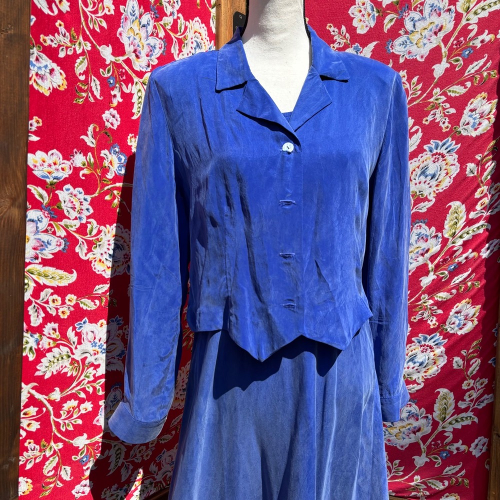 Vintage 90's Coastal Whimsy Blue 2 Piece Structured Maxi Dress+Shacket Size XS-S